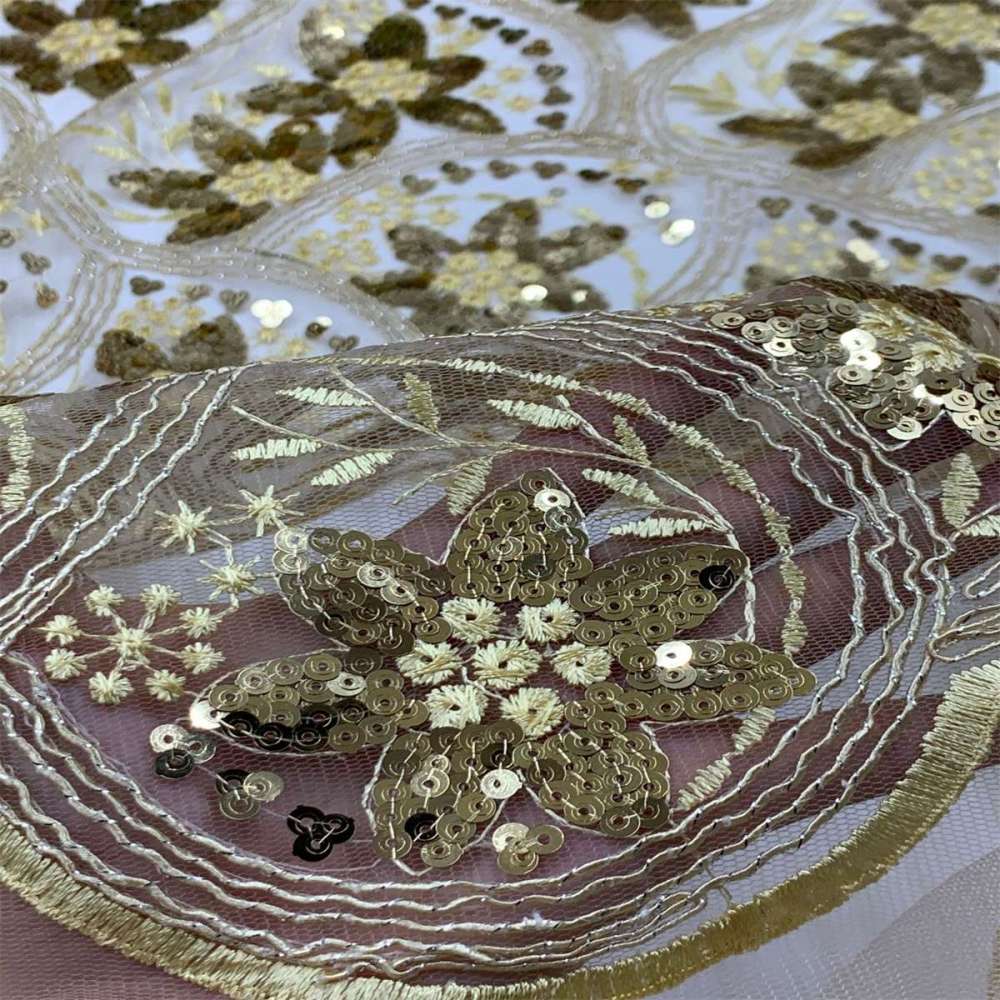 5 Yards Embroidered Sequin Fabric, Corded Embroidered Sequin Tulle Lace | Love in Lace | NO. JS006