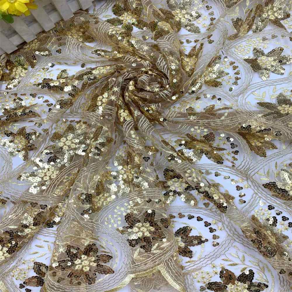 5 Yards Embroidered Sequin Fabric, Corded Embroidered Sequin Tulle Lace | Love in Lace | NO. JS006