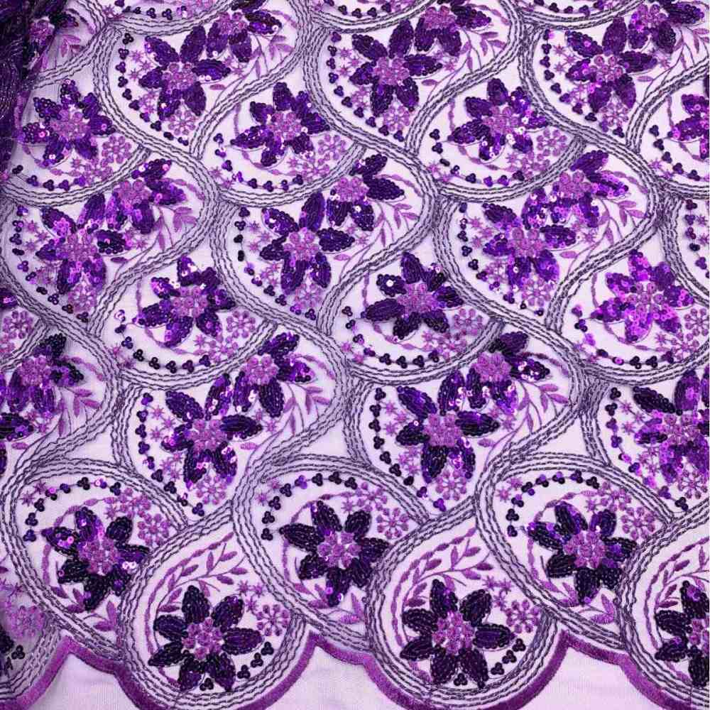 5 Yards Embroidered Sequin Fabric, Corded Embroidered Sequin Tulle Lace | Love in Lace | NO. JS006