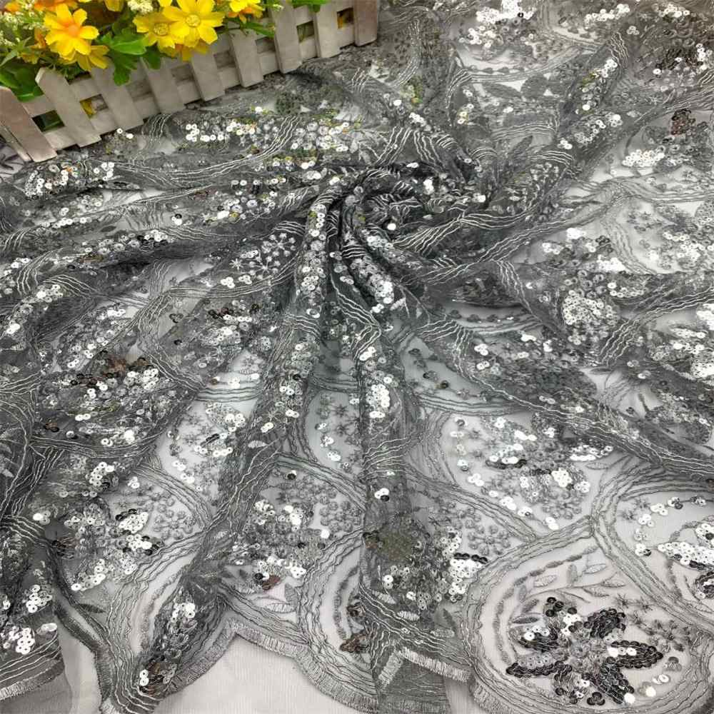 5 Yards Embroidered Sequin Fabric, Corded Embroidered Sequin Tulle Lace | Love in Lace | NO. JS006