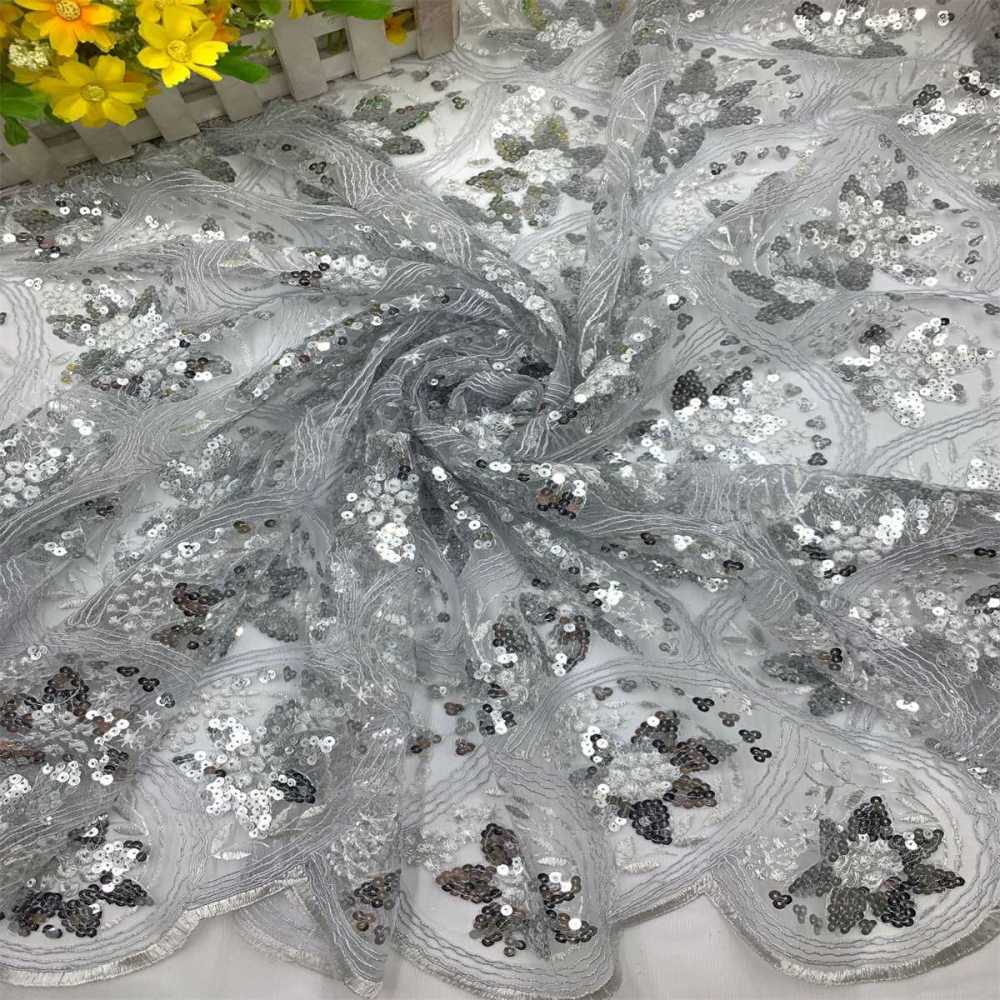 5 Yards Embroidered Sequin Fabric, Corded Embroidered Sequin Tulle Lace | Love in Lace | NO. JS006