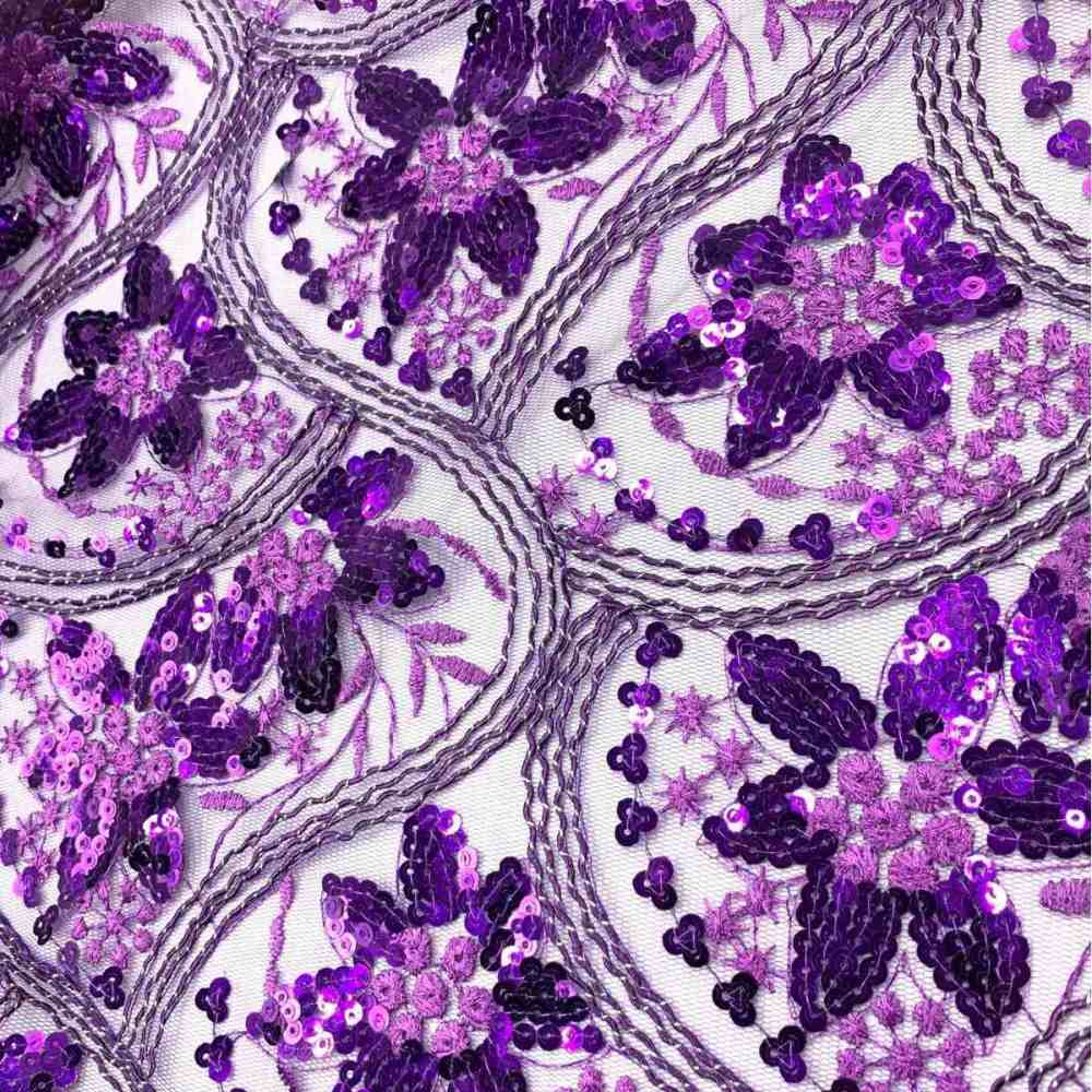 5 Yards Embroidered Sequin Fabric, Corded Embroidered Sequin Tulle Lace | Love in Lace | NO. JS006