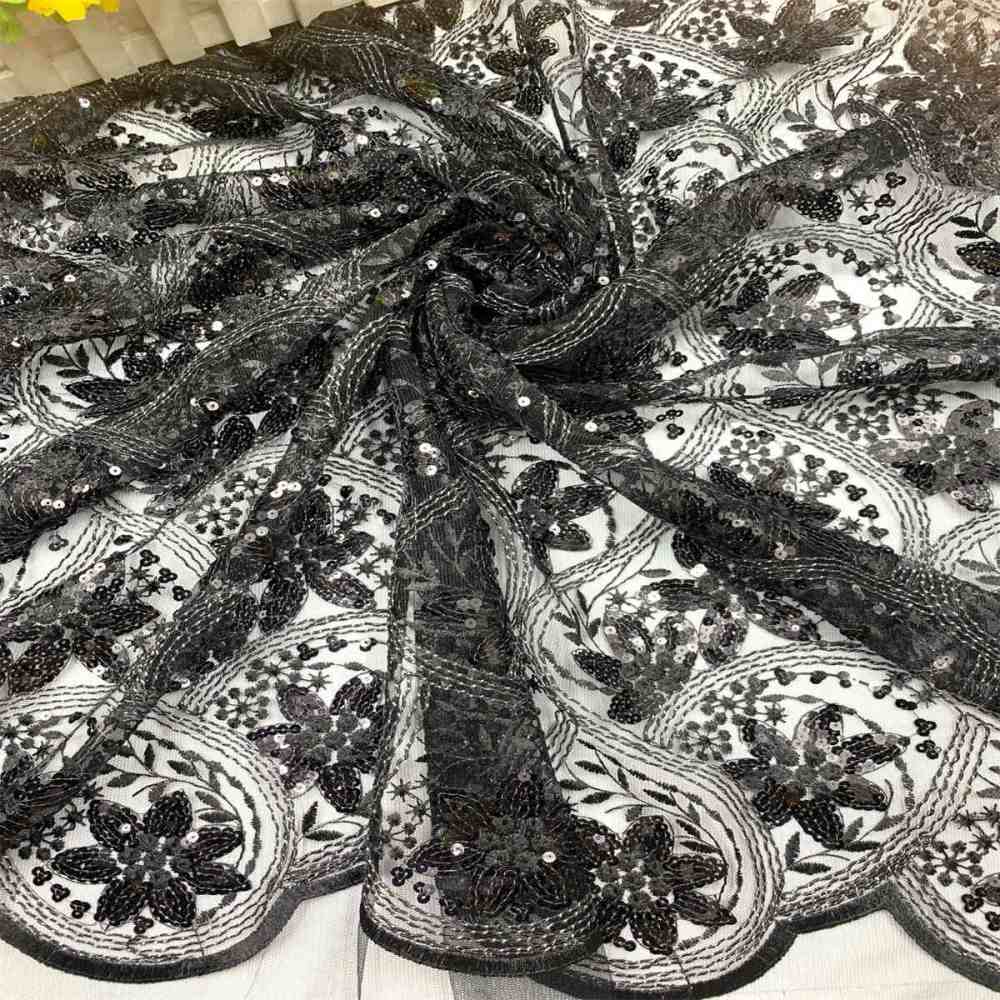 5 Yards Embroidered Sequin Fabric, Corded Embroidered Sequin Tulle Lace | Love in Lace | NO. JS006