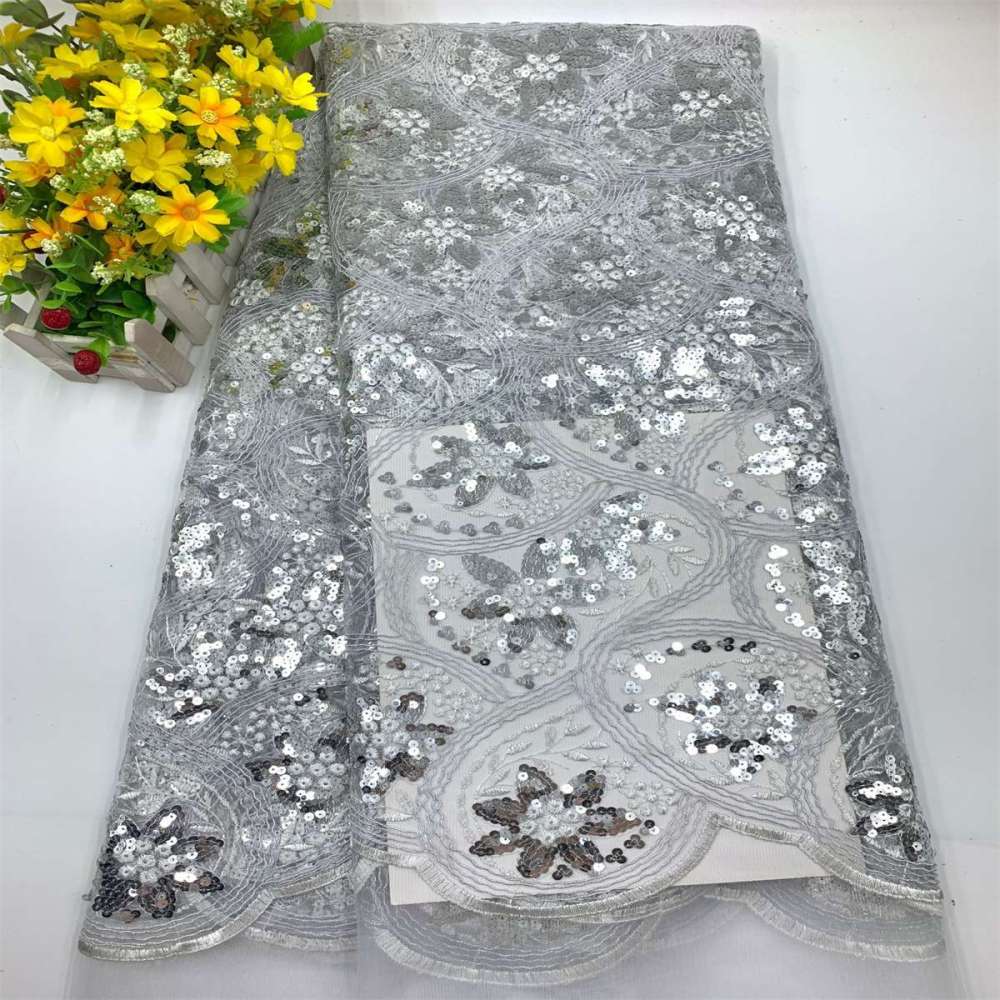 5 Yards Embroidered Sequin Fabric, Corded Embroidered Sequin Tulle Lace | Love in Lace | NO. JS006