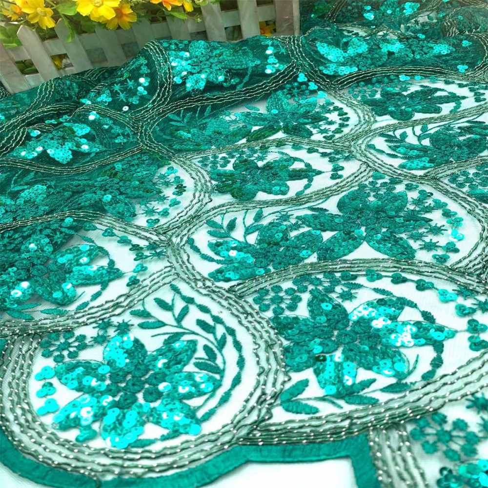5 Yards Embroidered Sequin Fabric, Corded Embroidered Sequin Tulle Lace | Love in Lace | NO. JS006