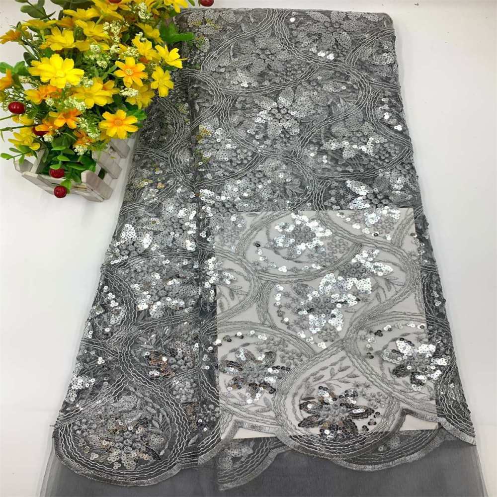 5 Yards Embroidered Sequin Fabric, Corded Embroidered Sequin Tulle Lace | Love in Lace | NO. JS006