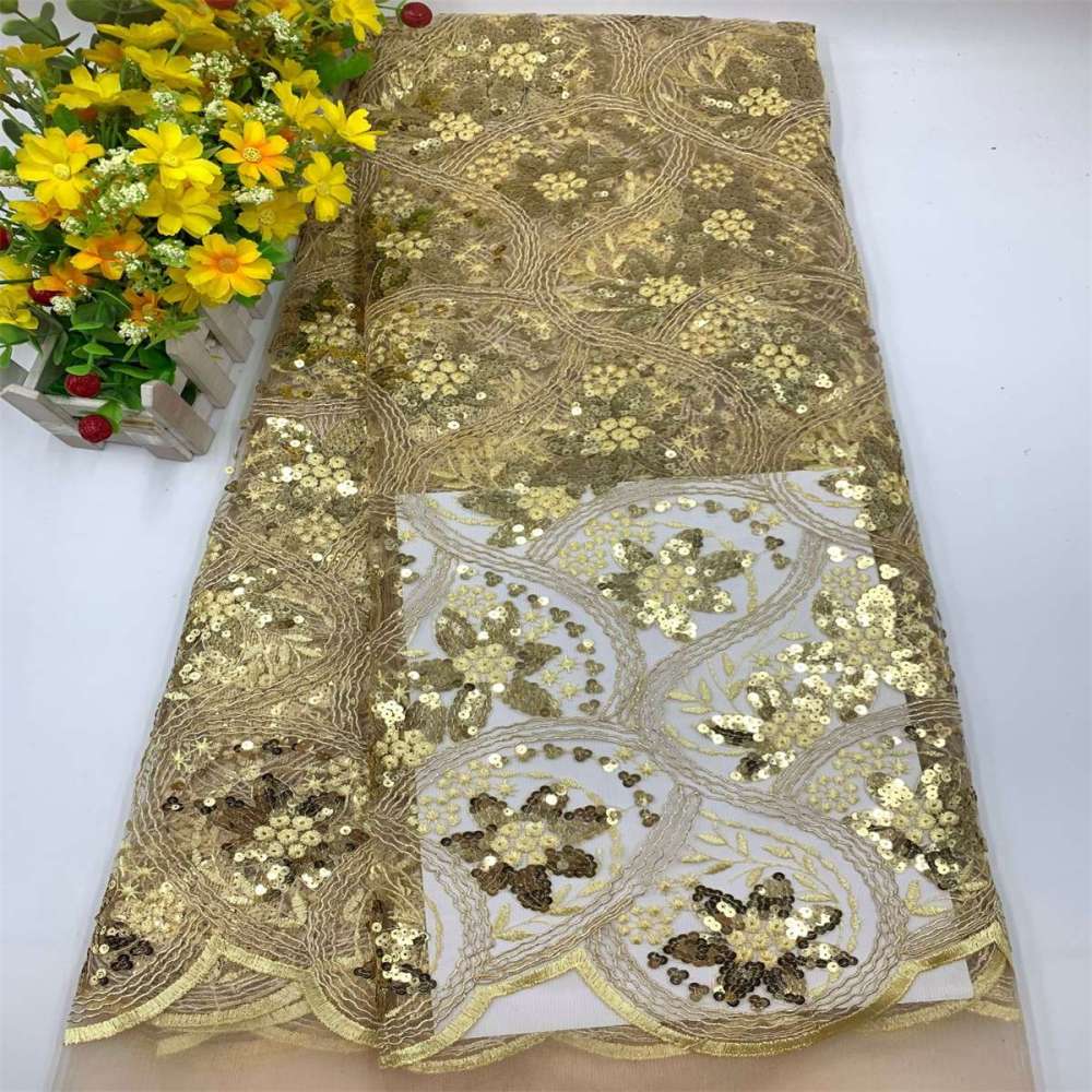 5 Yards Embroidered Sequin Fabric, Corded Embroidered Sequin Tulle Lace | Love in Lace | NO. JS006