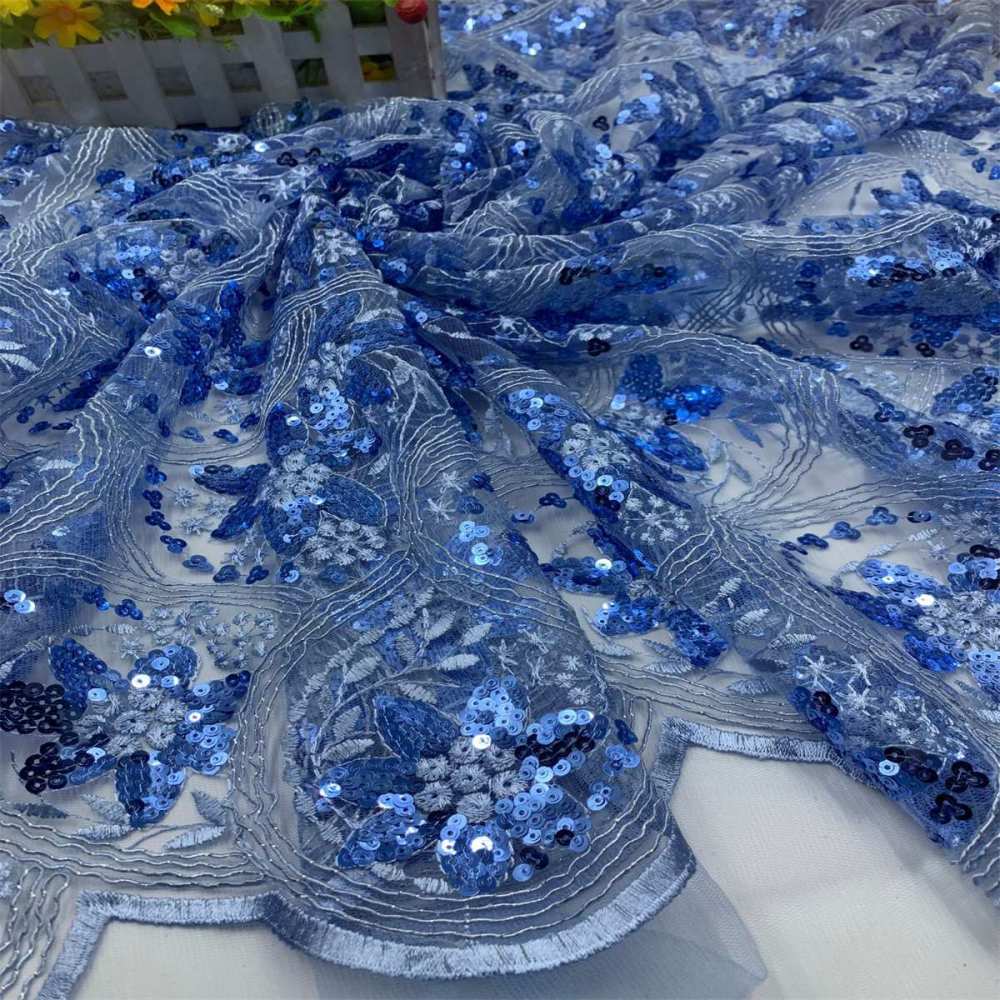 5 Yards Embroidered Sequin Fabric, Corded Embroidered Sequin Tulle Lace | Love in Lace | NO. JS006