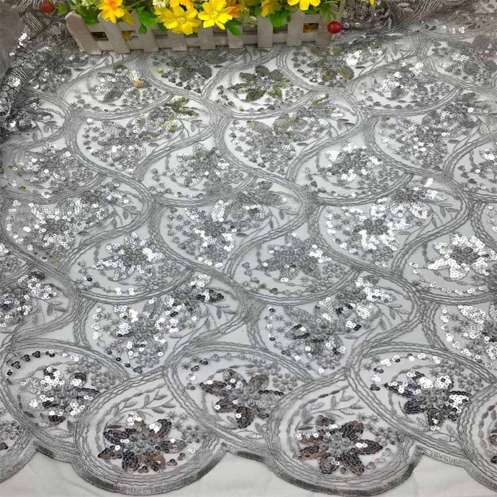 5 Yards Embroidered Sequin Fabric, Corded Embroidered Sequin Tulle Lace | Love in Lace | NO. JS006
