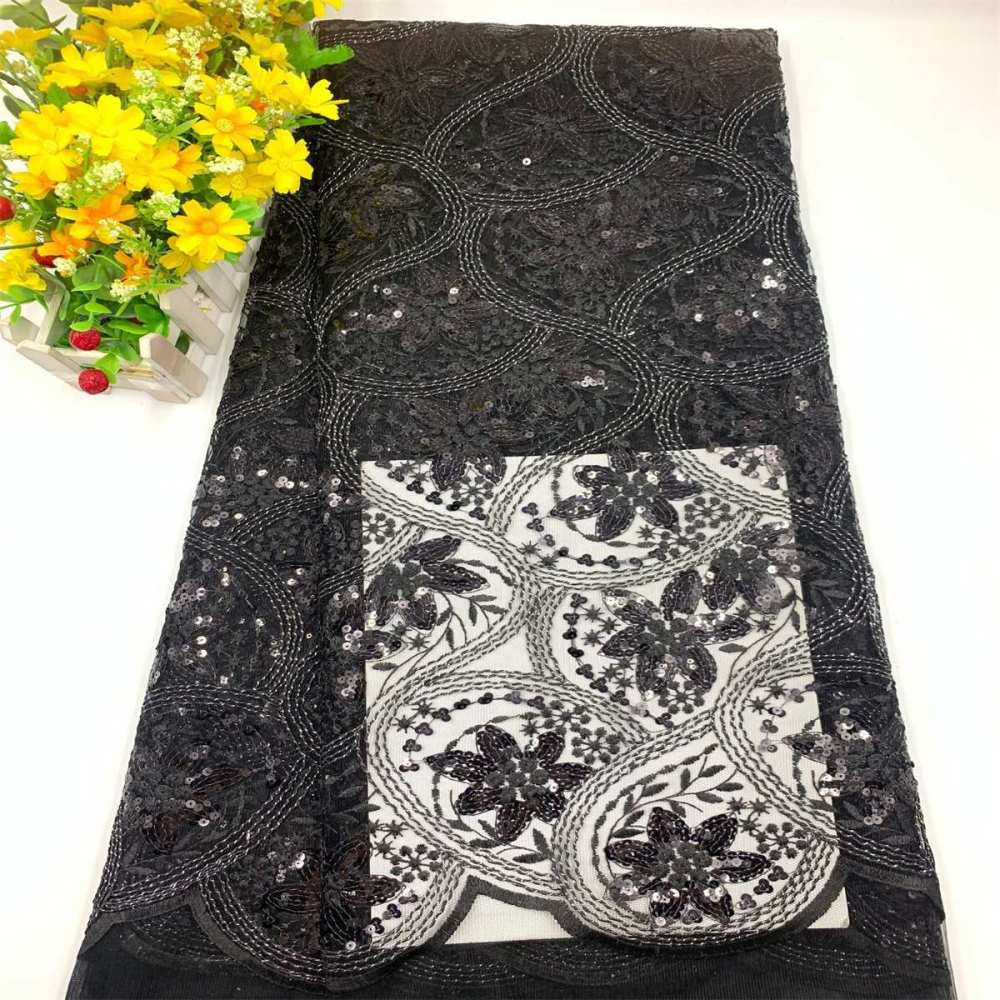 5 Yards Embroidered Sequin Fabric, Corded Embroidered Sequin Tulle Lace | Love in Lace | NO. JS006