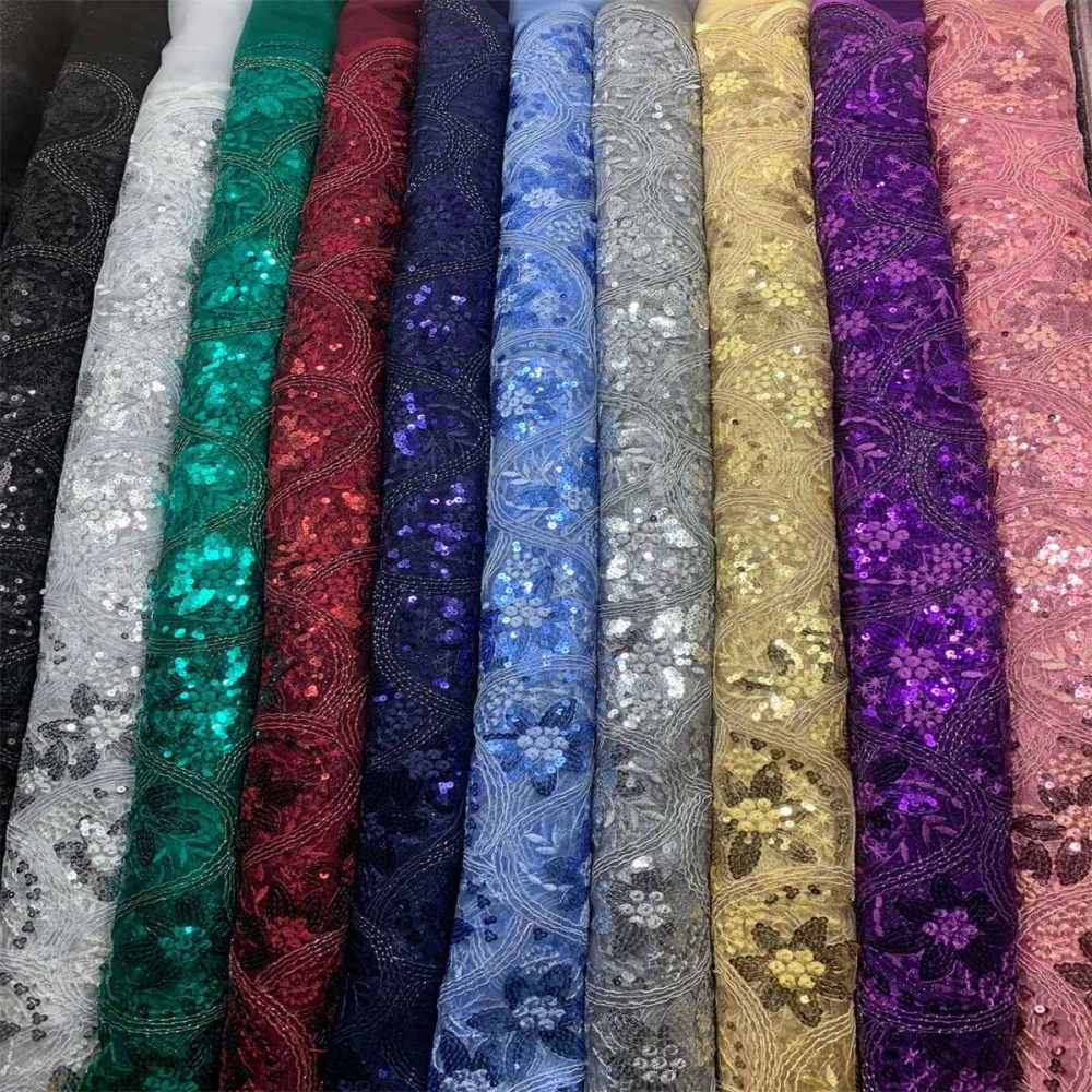 5 Yards Embroidered Sequin Fabric, Corded Embroidered Sequin Tulle Lace | Love in Lace | NO. JS006