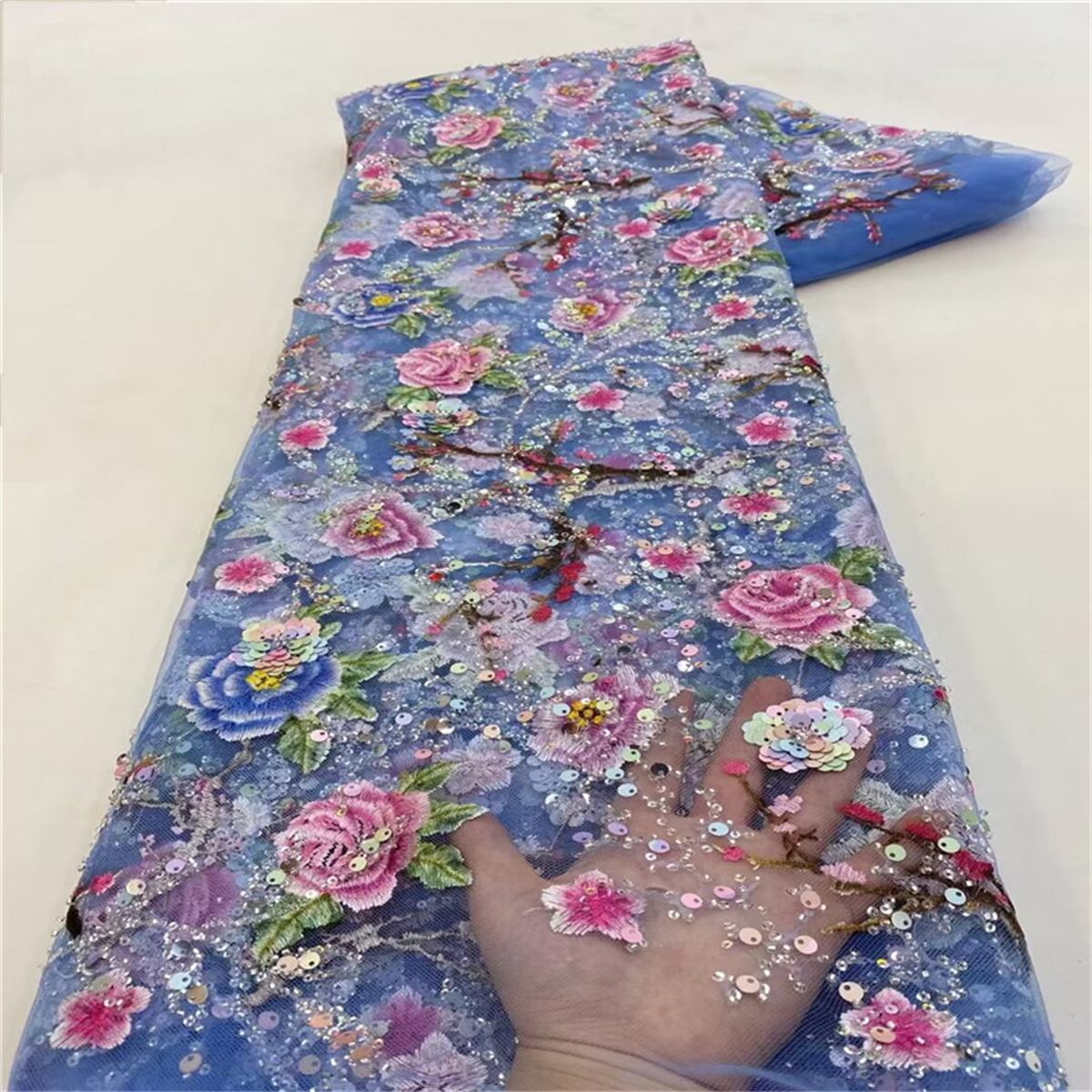 5 Yards Embroidered Sequin Fabric, Colorful Embroidered Sequin Beaded Tulle Lace | Love in Lace | NO. JX130