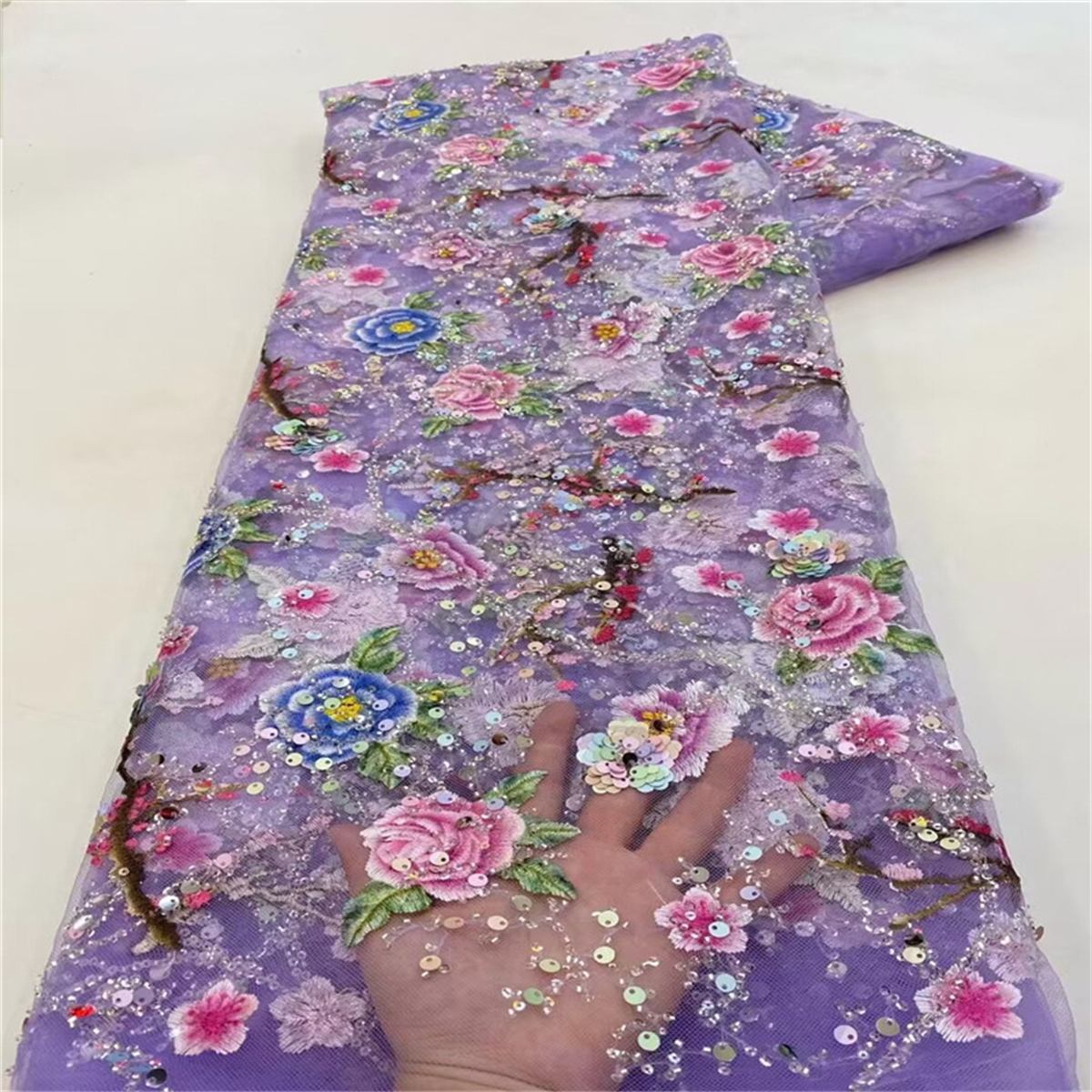 Embroidered Beaded Colorful Lace Fabric - 5 Yards | MOD JX130