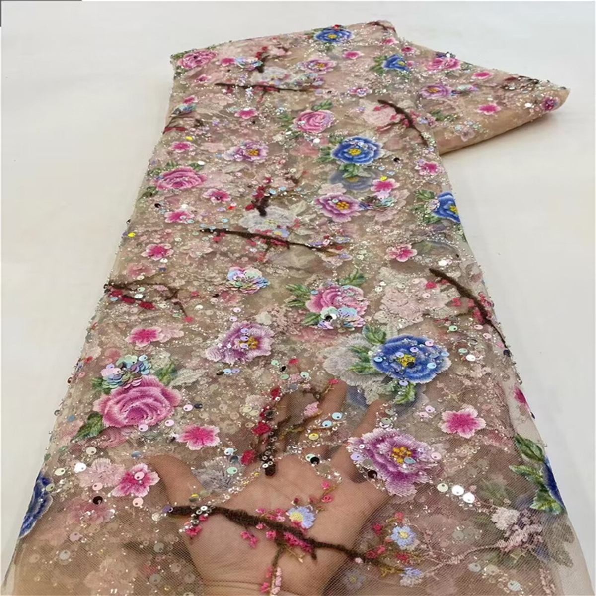 5 Yards Embroidered Sequin Fabric, Colorful Embroidered Sequin Beaded Tulle Lace | Love in Lace | NO. JX130