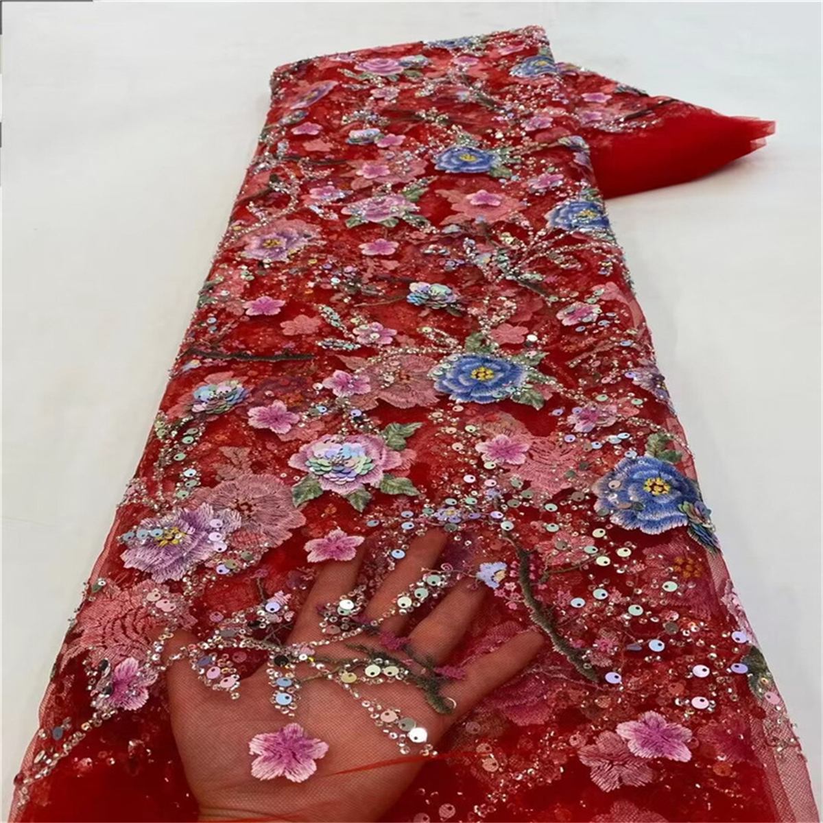 5 Yards Embroidered Sequin Fabric, Colorful Embroidered Sequin Beaded Tulle Lace | Love in Lace | NO. JX130