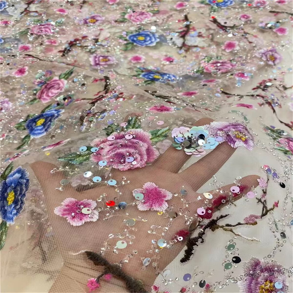 5 Yards Embroidered Sequin Fabric, Colorful Embroidered Sequin Beaded Tulle Lace | Love in Lace | NO. JX130
