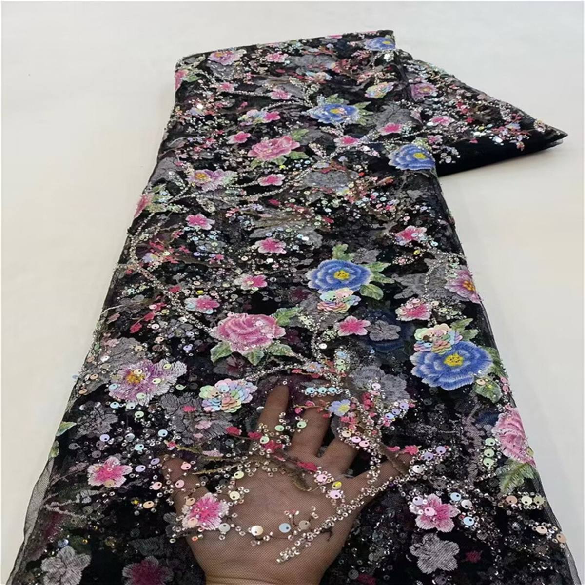 5 Yards Embroidered Sequin Fabric, Colorful Embroidered Sequin Beaded Tulle Lace | Love in Lace | NO. JX130