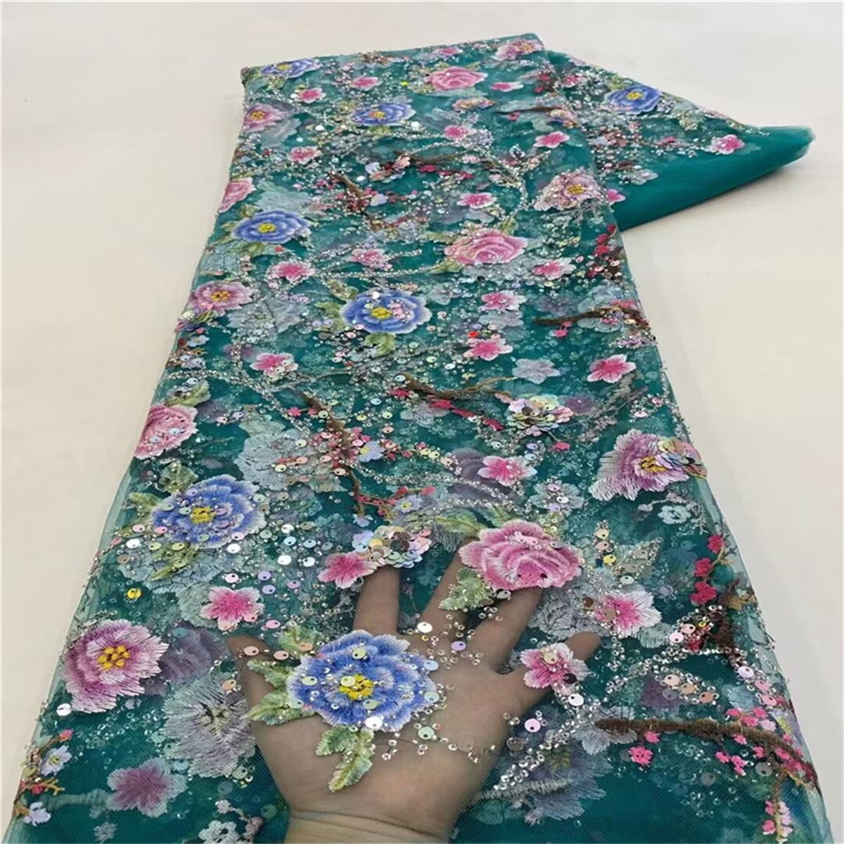 5 Yards Embroidered Sequin Fabric, Colorful Embroidered Sequin Beaded Tulle Lace | Love in Lace | NO. JX130