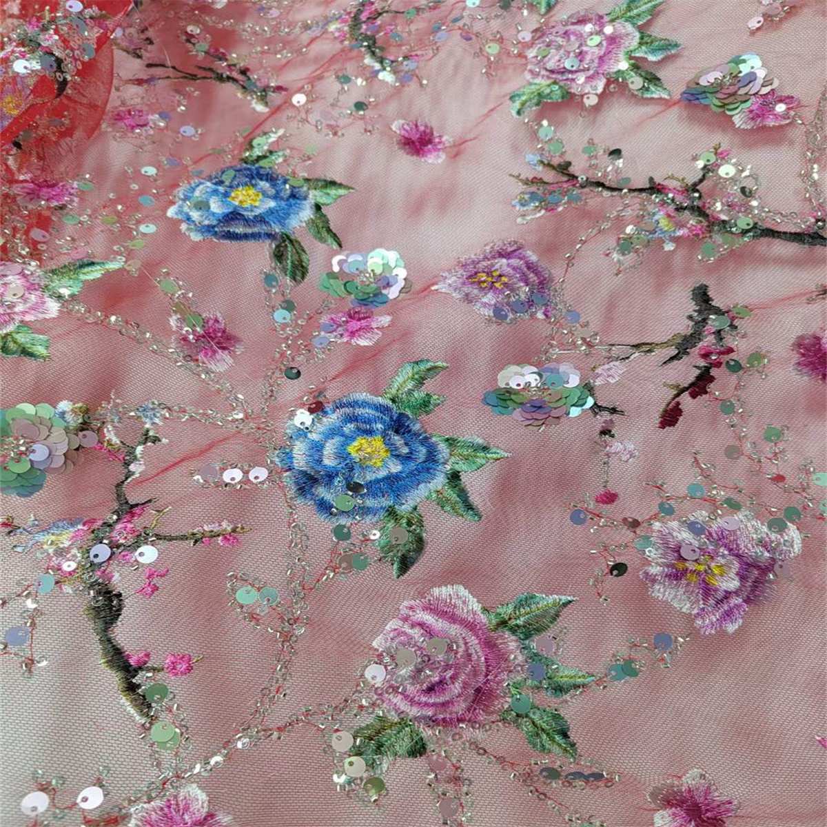 5 Yards Embroidered Sequin Fabric, Colorful Embroidered Sequin Beaded Tulle Lace | Love in Lace | NO. JX130