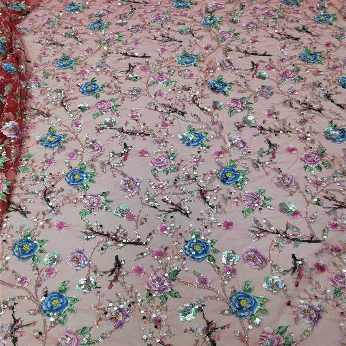 5 Yards Embroidered Sequin Fabric, Colorful Embroidered Sequin Beaded Tulle Lace | Love in Lace | NO. JX130