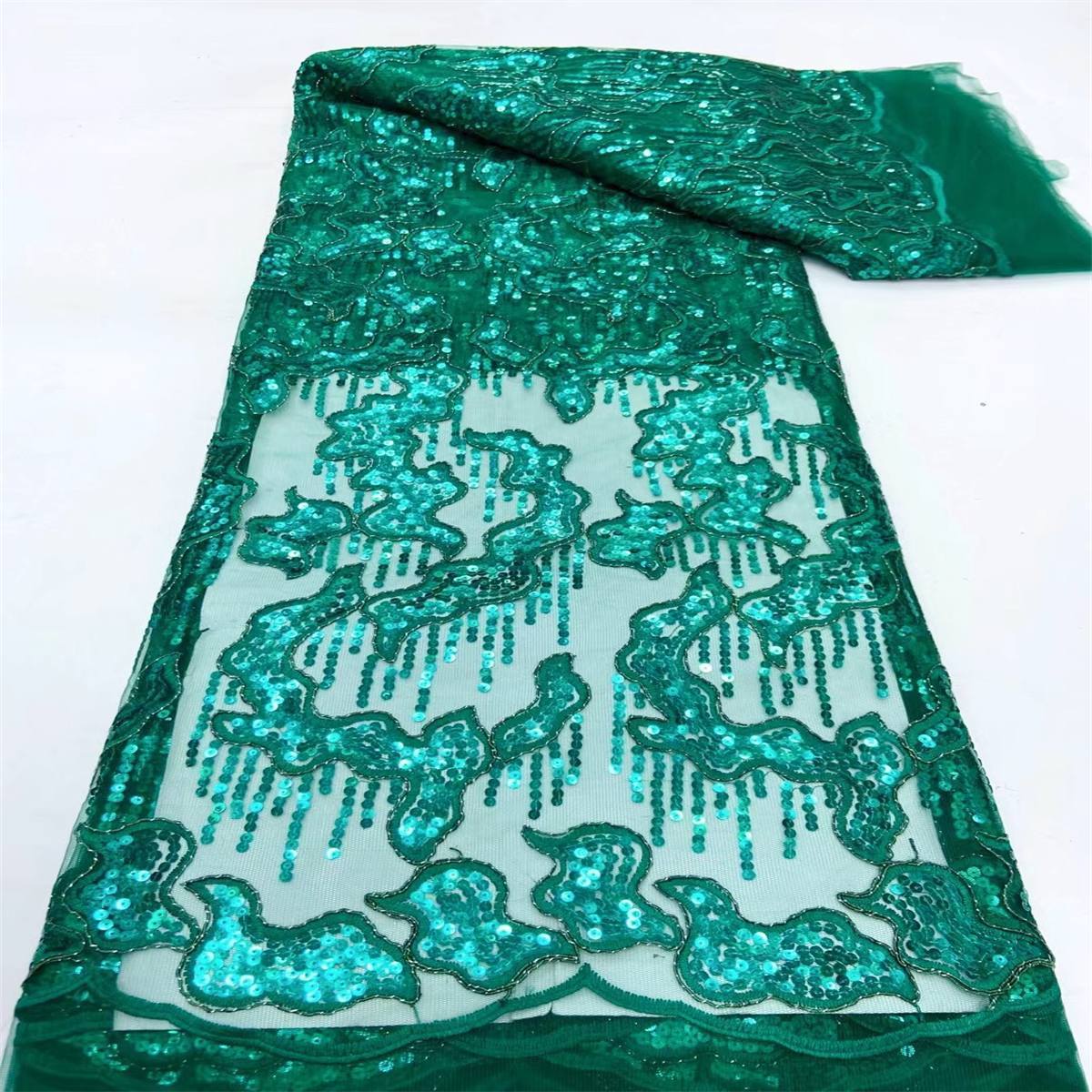 5 Yards Embroidered Sequin Fabric, Corded Embroidered Sequin Tulle Lace | Love in Lace | NO. JX289