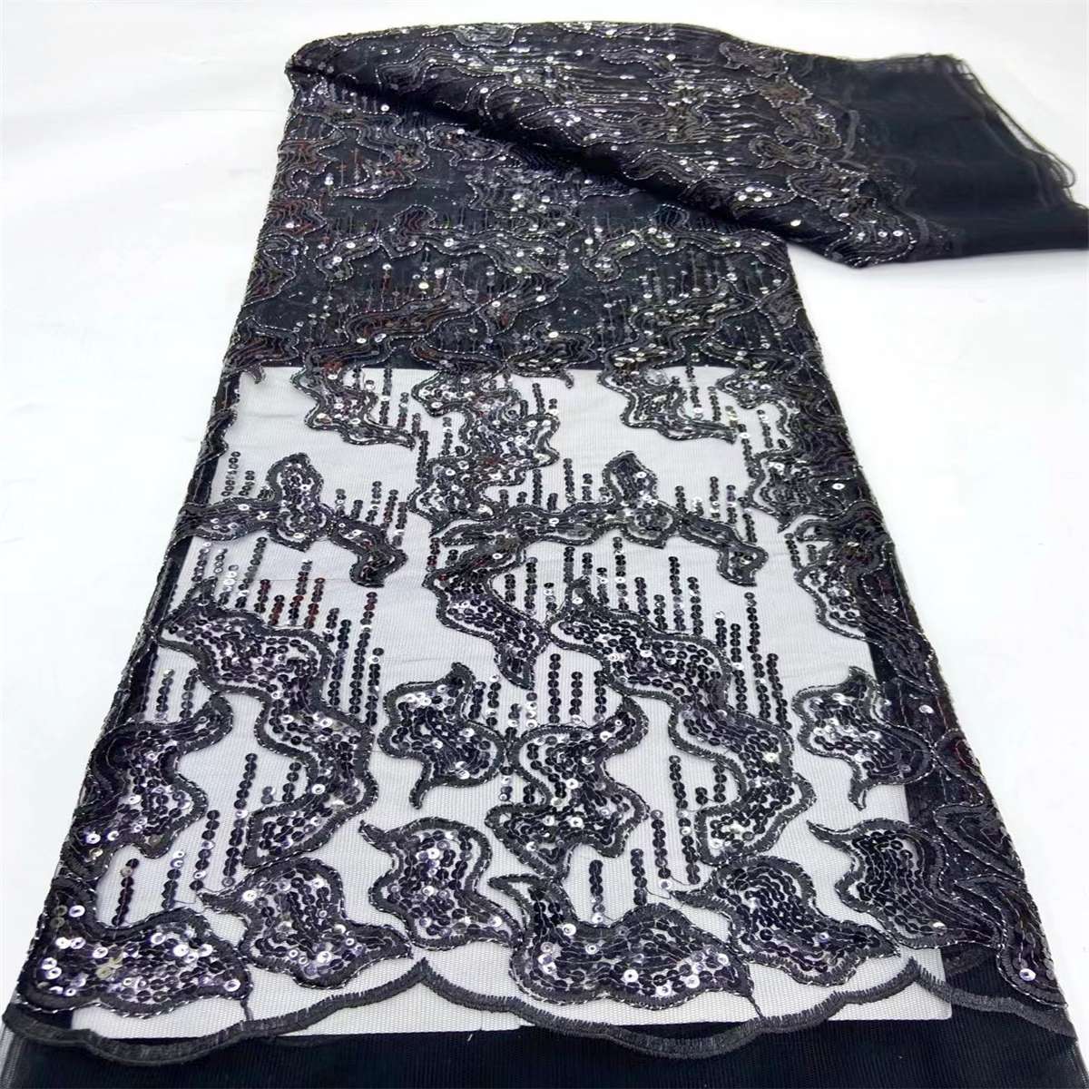 5 Yards Embroidered Sequin Fabric, Corded Embroidered Sequin Tulle Lace | Love in Lace | NO. JX289