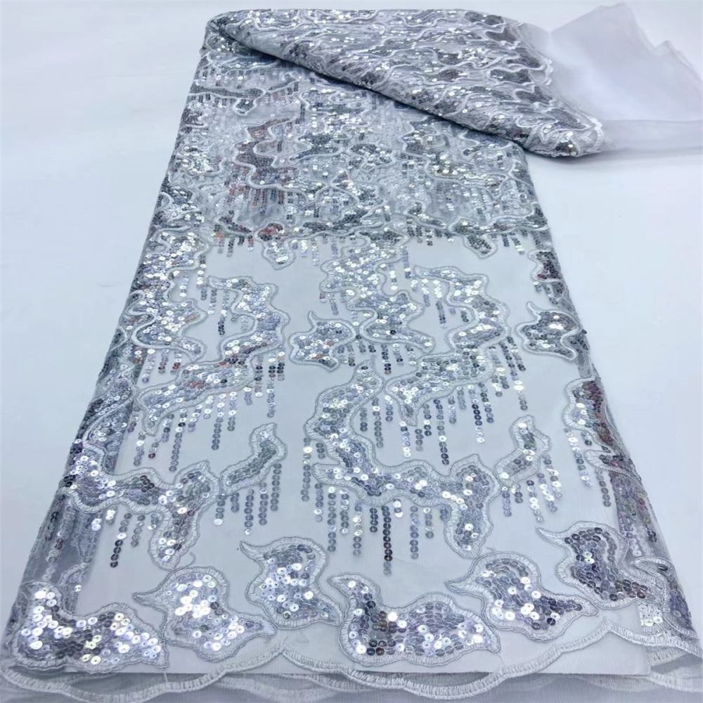 5 Yards Embroidered Sequin Fabric, Corded Embroidered Sequin Tulle Lace | Love in Lace | NO. JX289