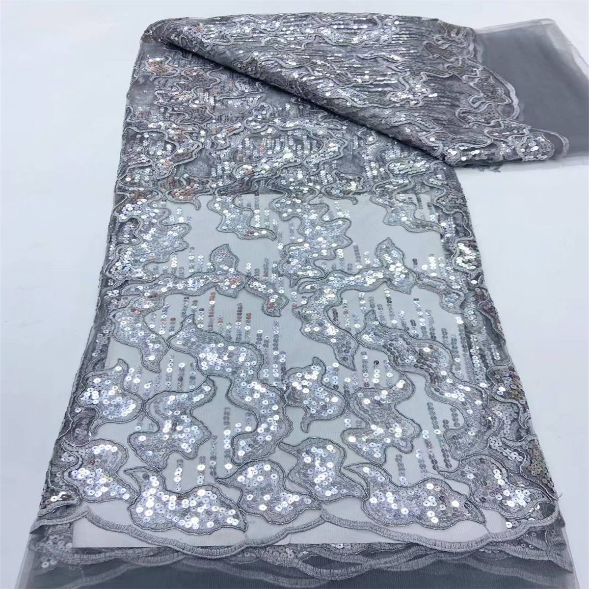 5 Yards Embroidered Sequin Fabric, Corded Embroidered Sequin Tulle Lace | Love in Lace | NO. JX289