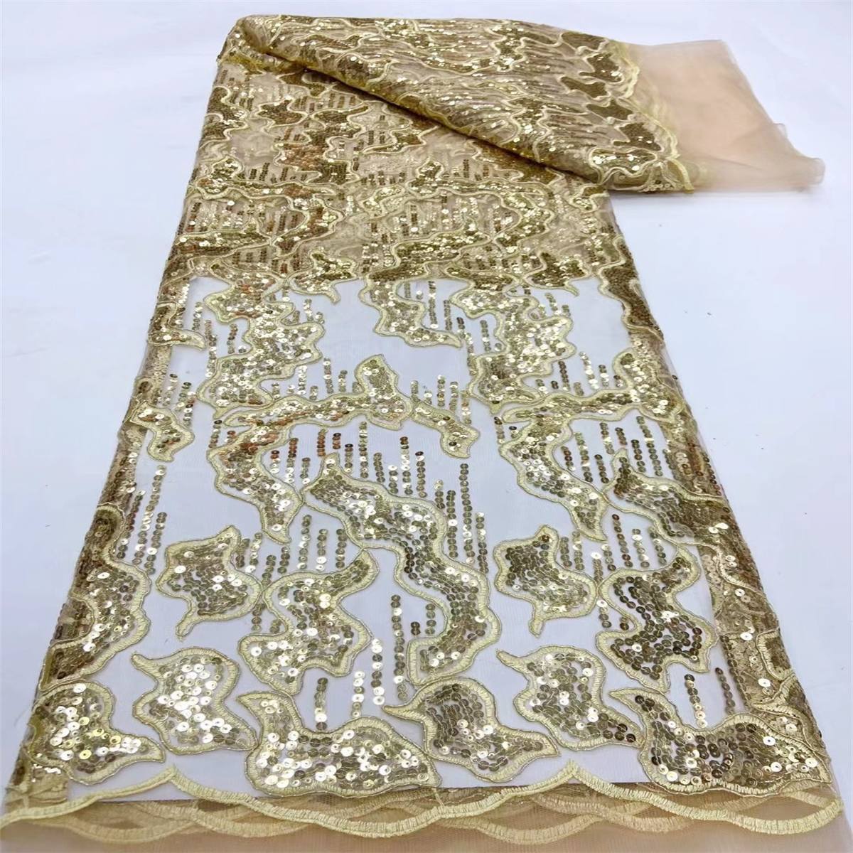 5 Yards Embroidered Sequin Fabric, Corded Embroidered Sequin Tulle Lace | Love in Lace | NO. JX289
