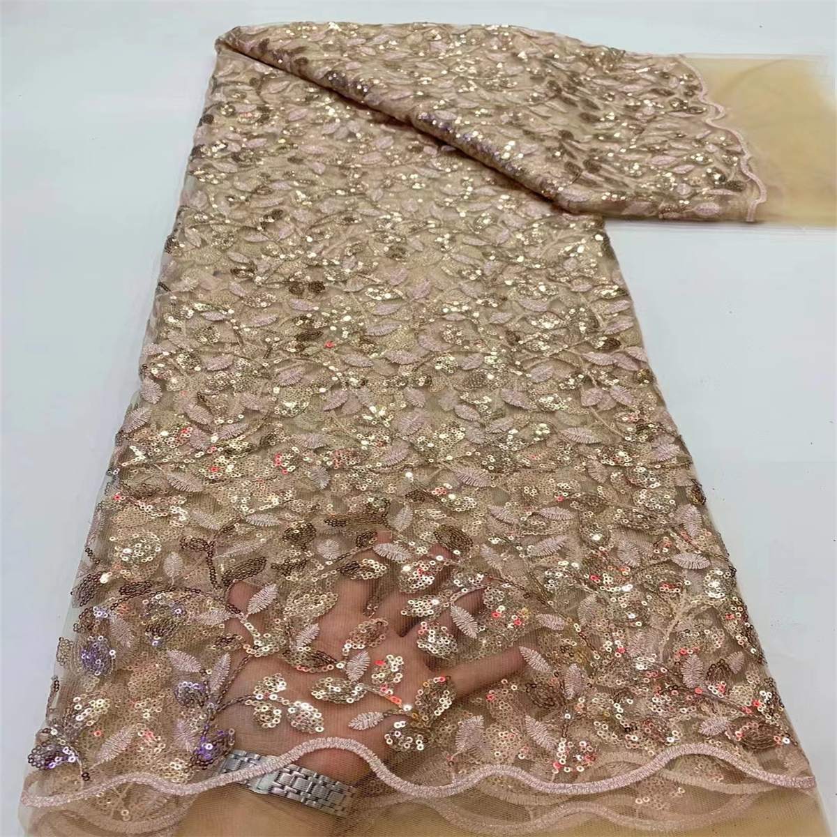 5 Yards Embroidered Sequin Fabric, Embroidered Sequin Tulle Lace | Love in Lace | NO. JX346