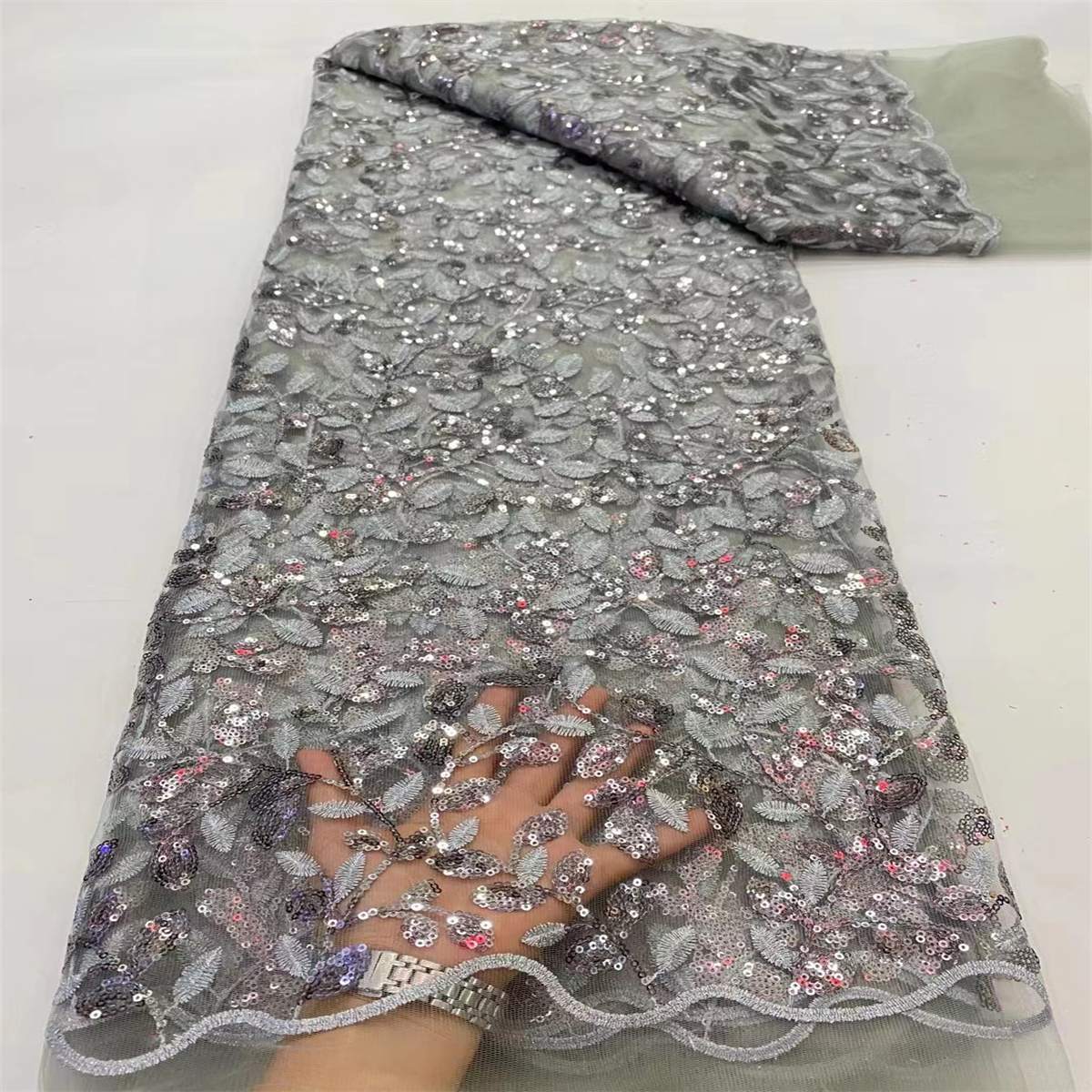 5 Yards Embroidered Sequin Fabric, Embroidered Sequin Tulle Lace | Love in Lace | NO. JX346