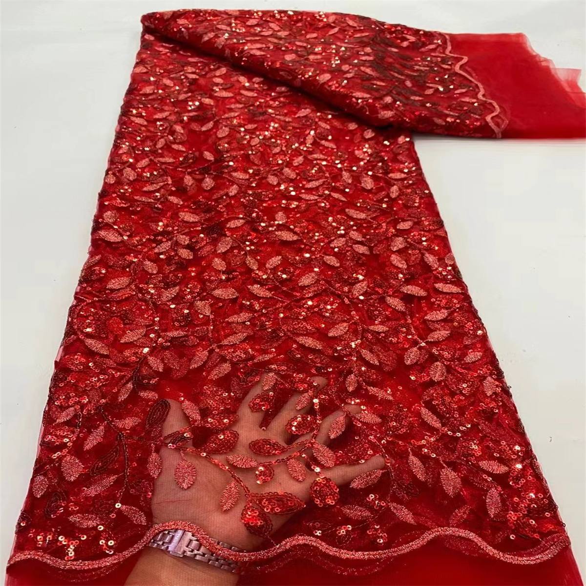 5 Yards Embroidered Sequin Fabric, Embroidered Sequin Tulle Lace | Love in Lace | NO. JX346