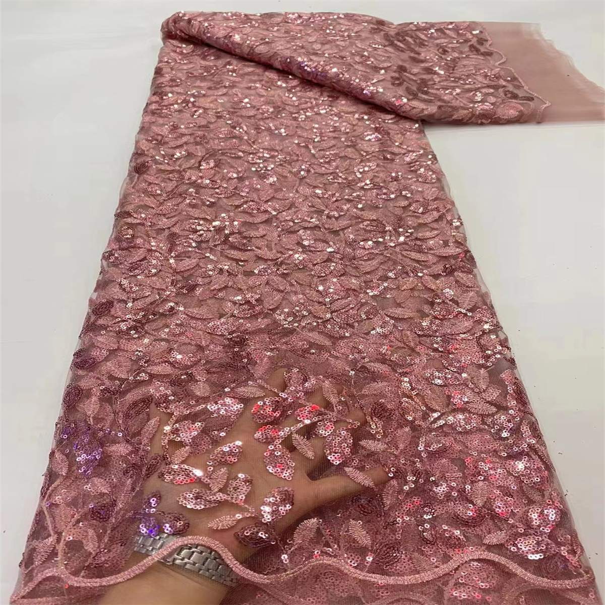 5 Yards Embroidered Sequin Fabric, Embroidered Sequin Tulle Lace | Love in Lace | NO. JX346