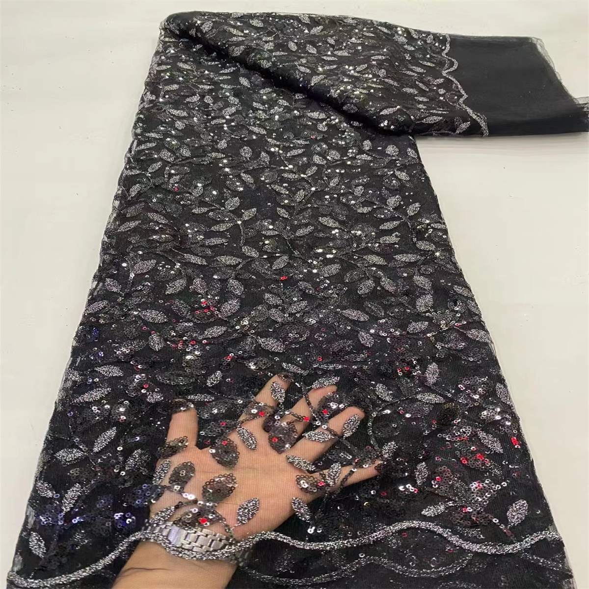 5 Yards Embroidered Sequin Fabric, Embroidered Sequin Tulle Lace | Love in Lace | NO. JX346
