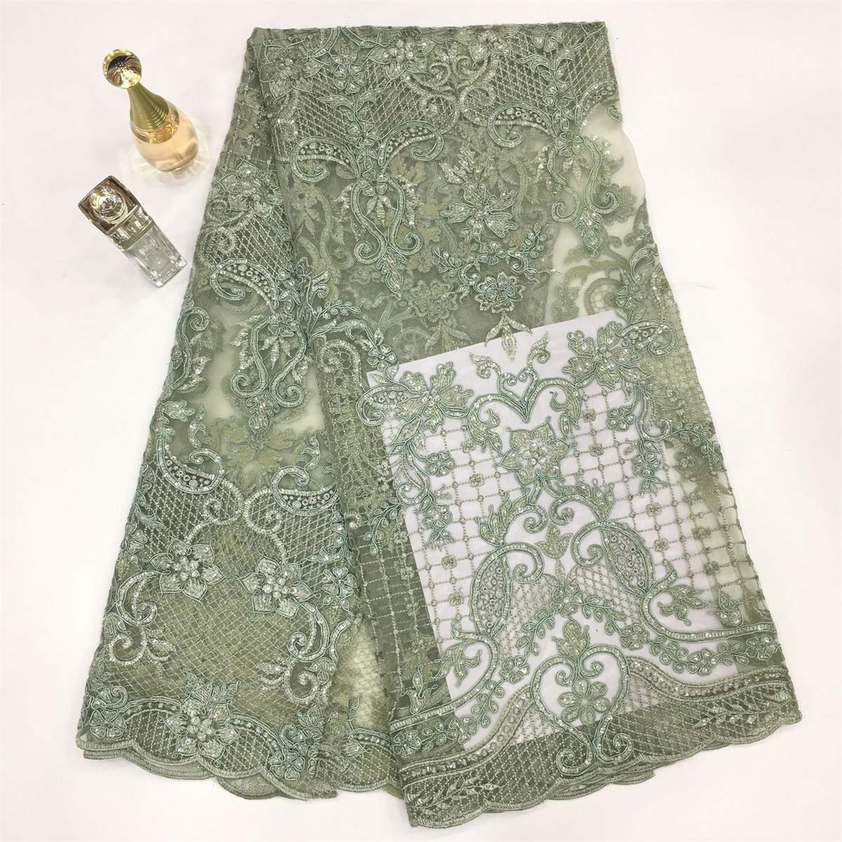 5 Yards Embroidered Sequin Fabric, Embroidered Sequin Tulle Lace | Love in Lace | NO. TDD340