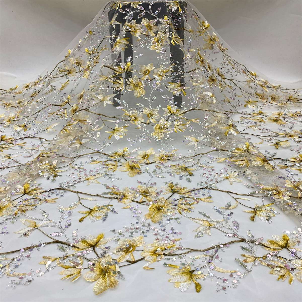 5 Yards Embroidered Sequin Fabric, Beaded Embroidered Sequin Tulle Lace | Love in Lace | NO. TDD367