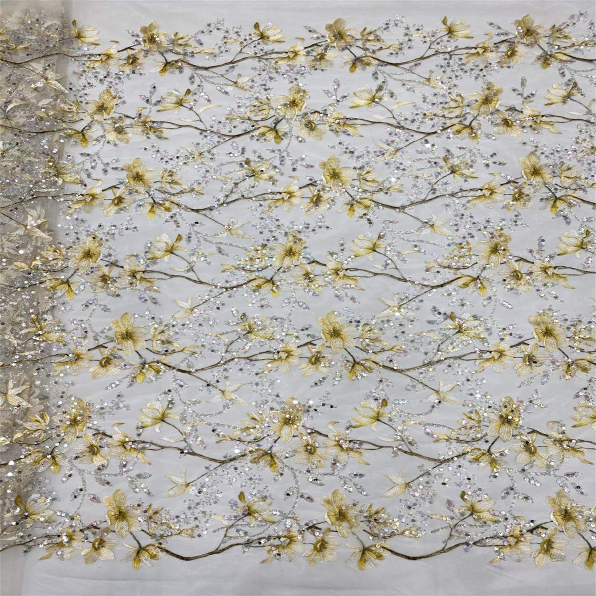 5 Yards Embroidered Sequin Fabric, Beaded Embroidered Sequin Tulle Lace | Love in Lace | NO. TDD367