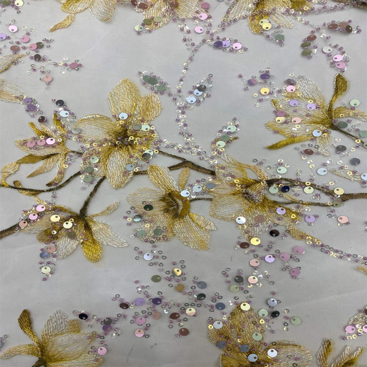 5 Yards Embroidered Sequin Fabric, Beaded Embroidered Sequin Tulle Lace | Love in Lace | NO. TDD367