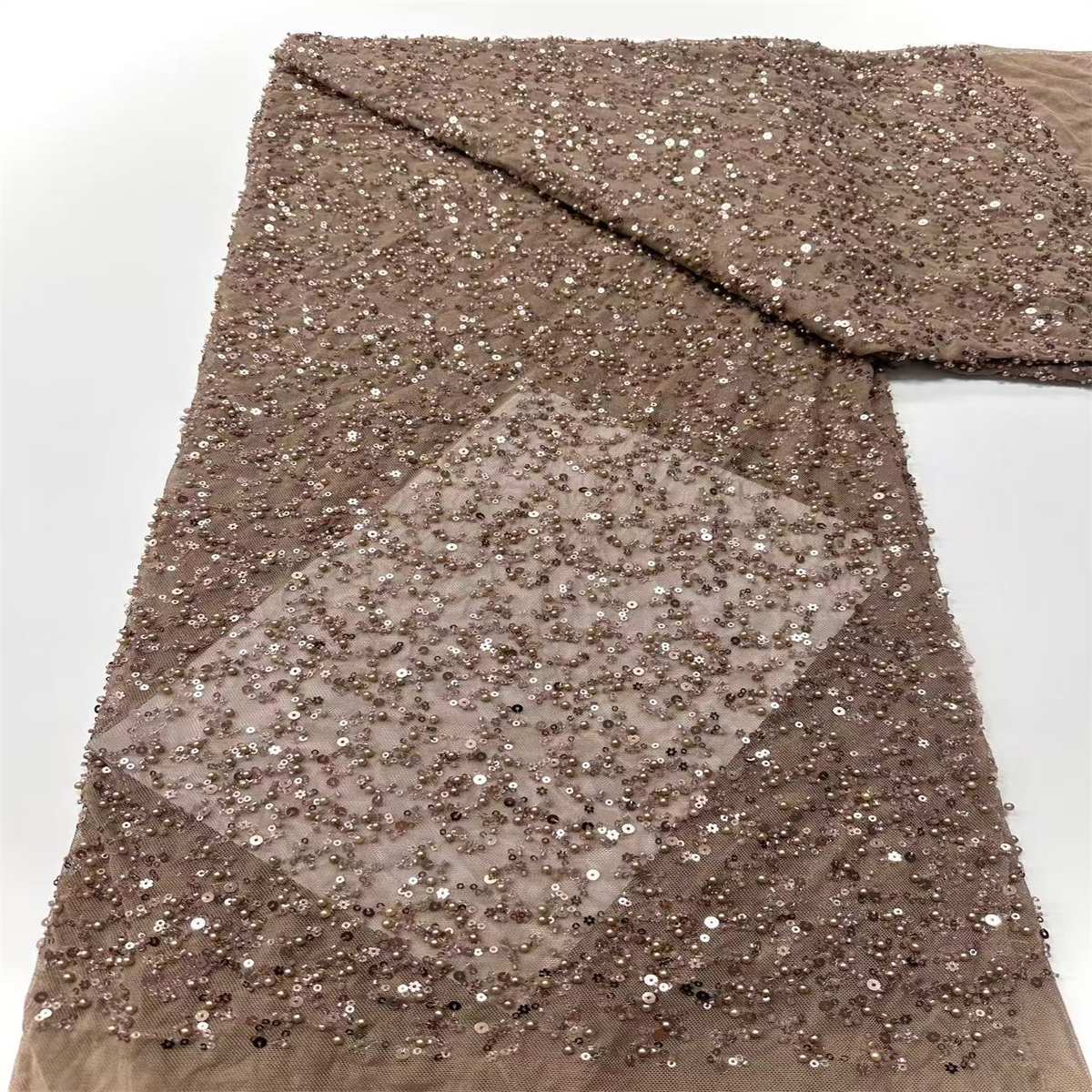 5 Yards Beaded Mesh Fabric, Beaded Tulle Fabric with Beads, Pearls & Sequins | Love in Lace | NO. HN280