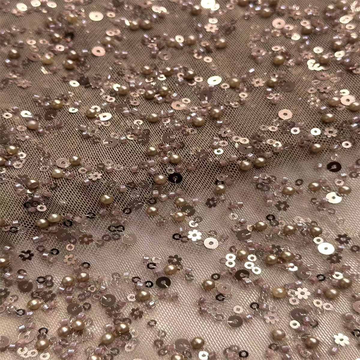 5 Yards Beaded Mesh Fabric, Beaded Tulle Fabric with Beads, Pearls & Sequins | Love in Lace | NO. HN280