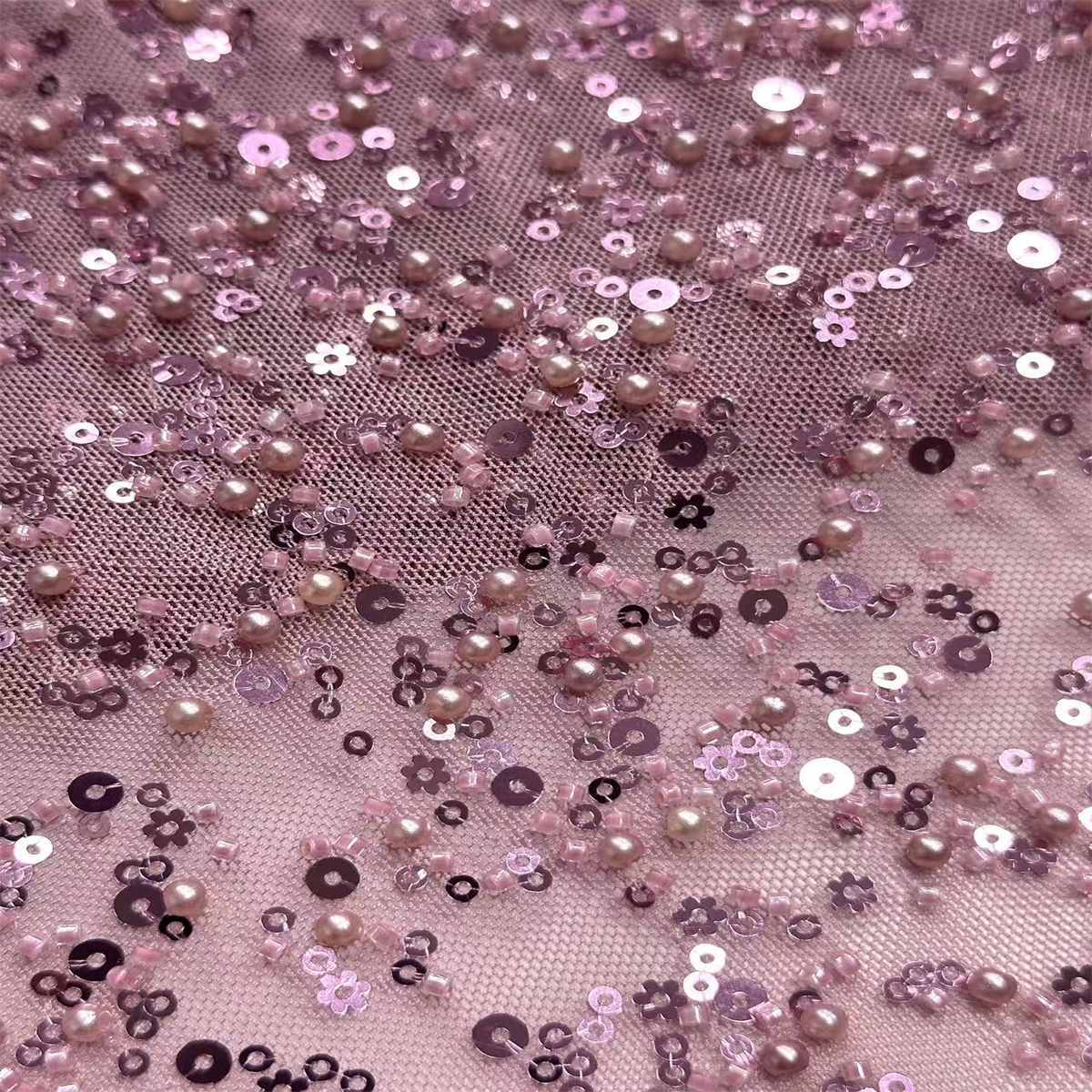 5 Yards Beaded Mesh Fabric, Beaded Tulle Fabric with Beads, Pearls & Sequins | Love in Lace | NO. HN280