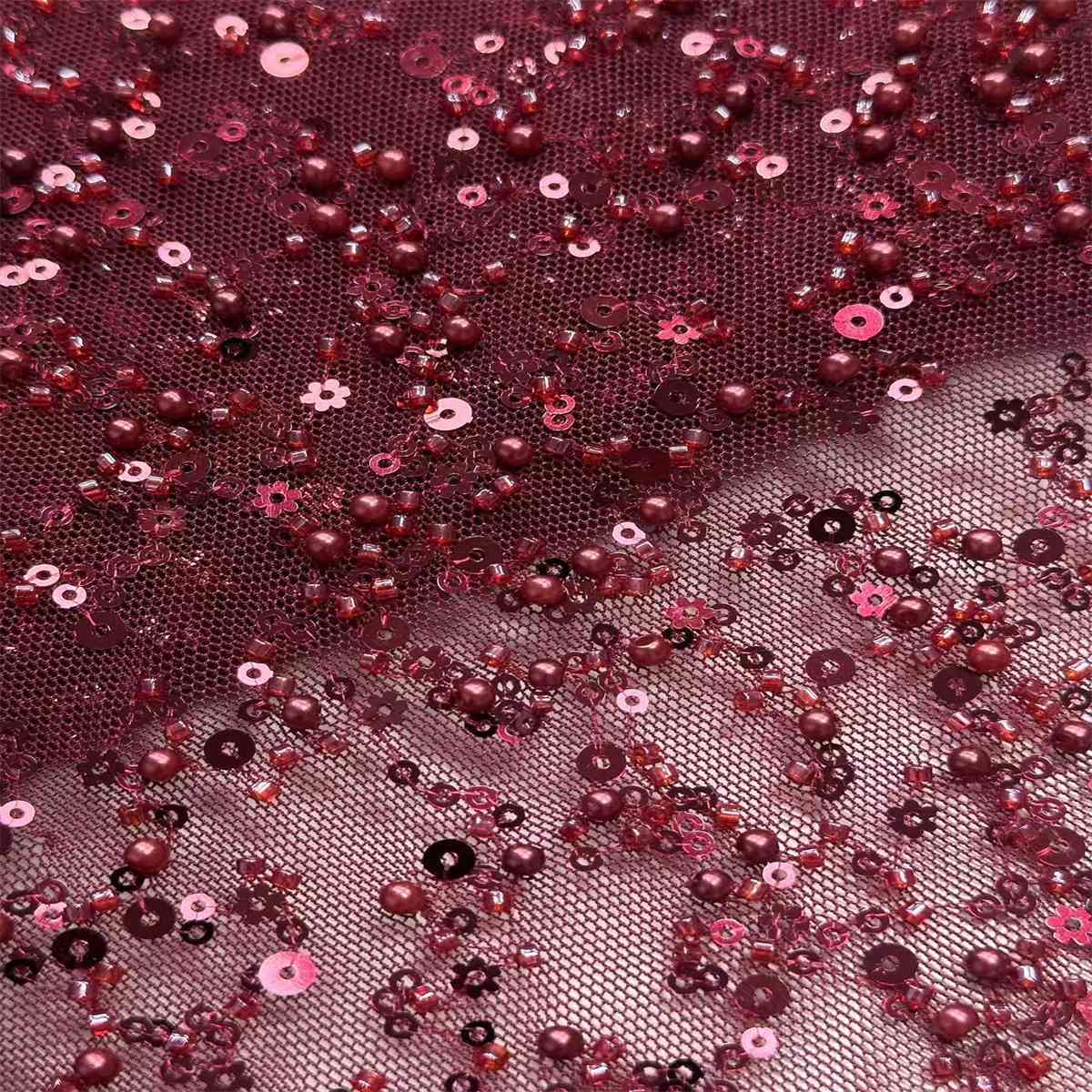 5 Yards Beaded Mesh Fabric, Beaded Tulle Fabric with Beads, Pearls & Sequins | Love in Lace | NO. HN280
