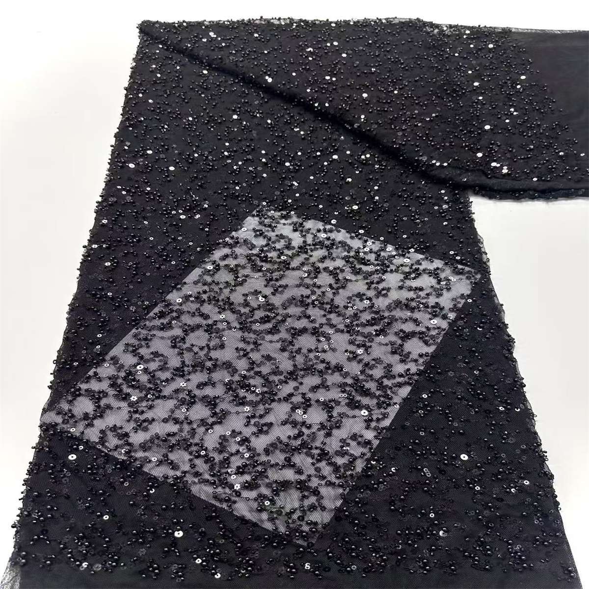 5 Yards Beaded Mesh Fabric, Beaded Tulle Fabric with Beads, Pearls & Sequins | Love in Lace | NO. HN280