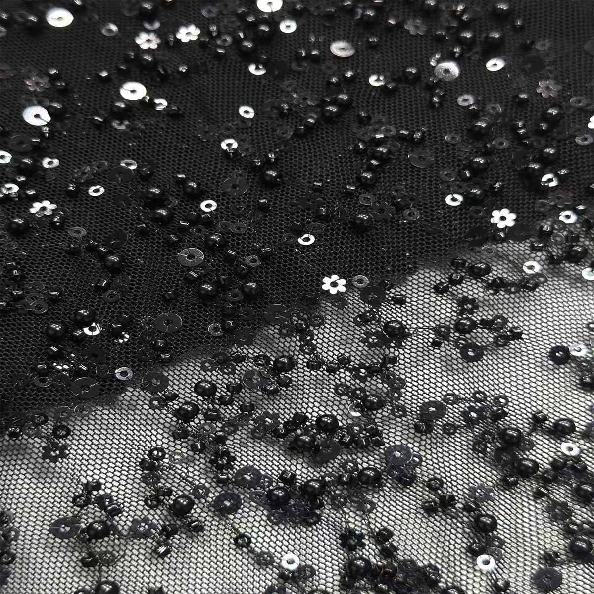 5 Yards Beaded Mesh Fabric, Beaded Tulle Fabric with Beads, Pearls & Sequins | Love in Lace | NO. HN280