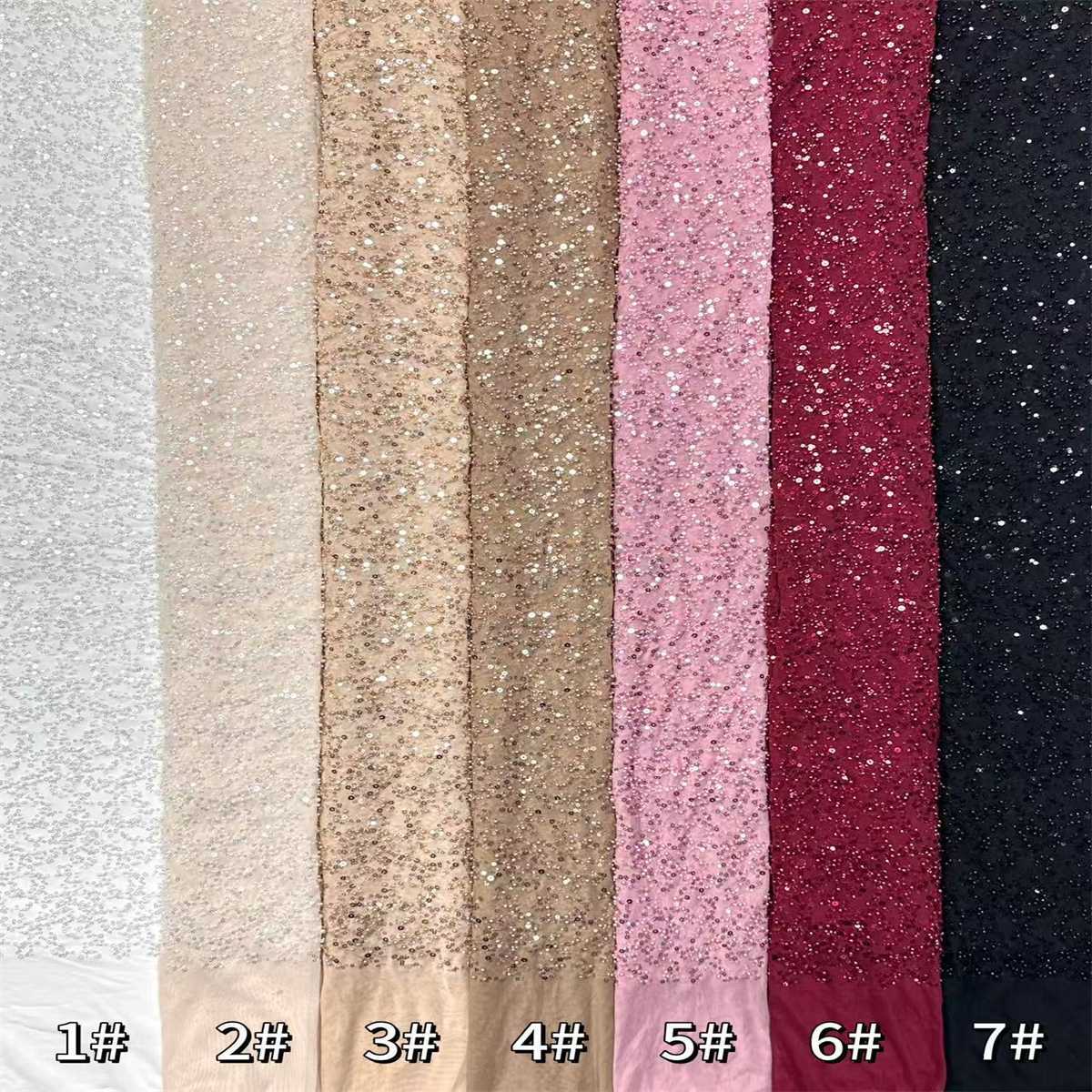 5 Yards Beaded Mesh Fabric, Beaded Tulle Fabric with Beads, Pearls & Sequins | Love in Lace | NO. HN280