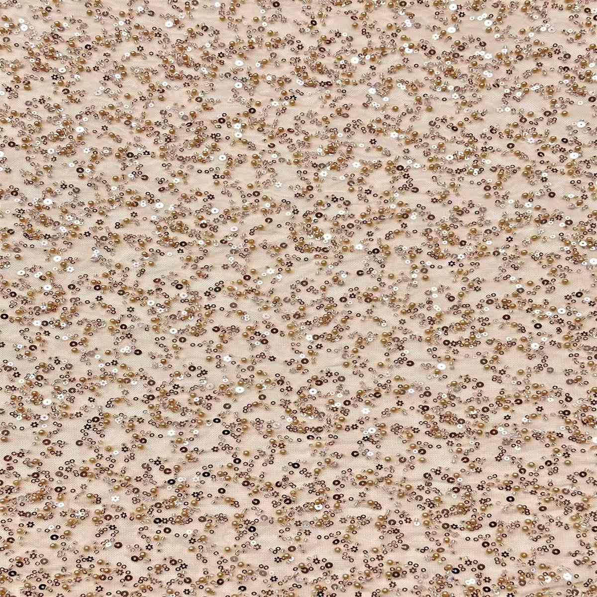 5 Yards Beaded Mesh Fabric, Beaded Tulle Fabric with Beads, Pearls & Sequins | Love in Lace | NO. HN280