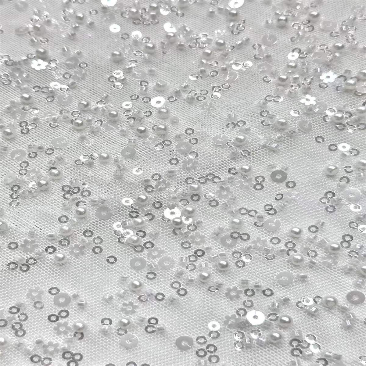 5 Yards Beaded Mesh Fabric, Beaded Tulle Fabric with Beads, Pearls & Sequins | Love in Lace | NO. HN280