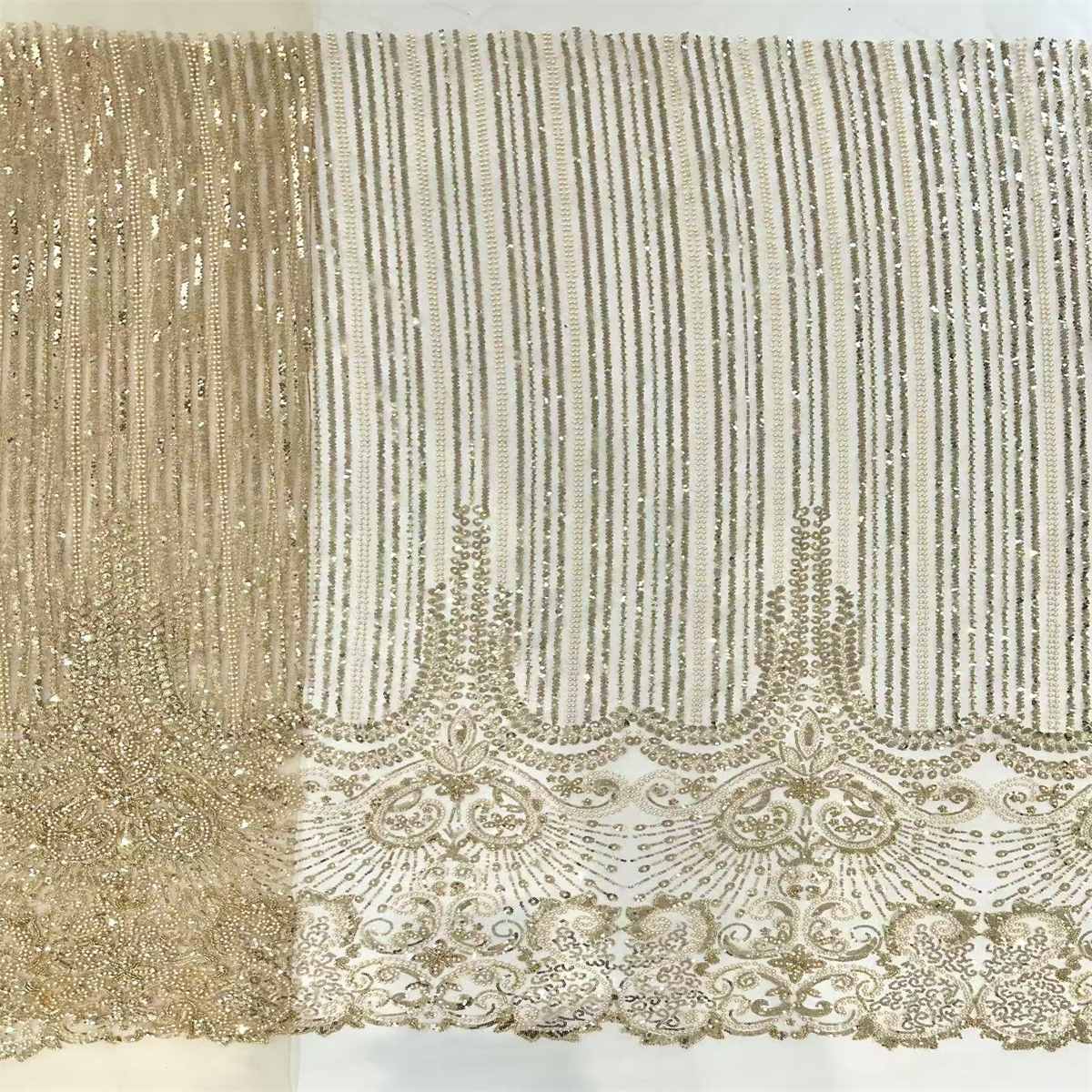 5 Yards Beaded Mesh Fabric, Beaded Tulle Fabric with Beads, Pearls & Sequins | Love in Lace | NO. HN285