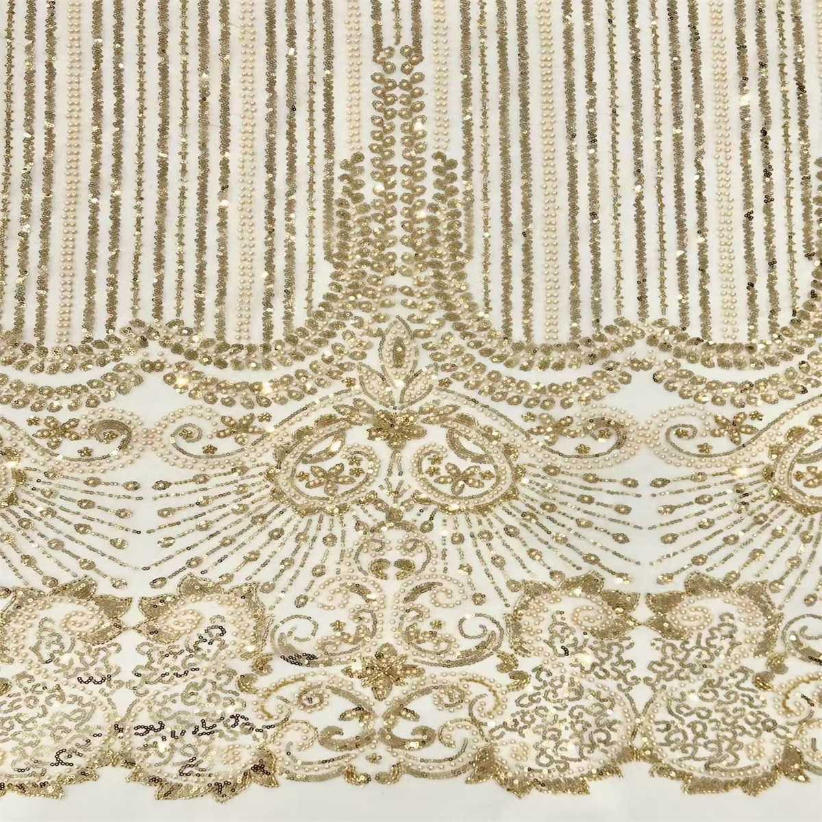 5 Yards Beaded Mesh Fabric, Beaded Tulle Fabric with Beads, Pearls & Sequins | Love in Lace | NO. HN285