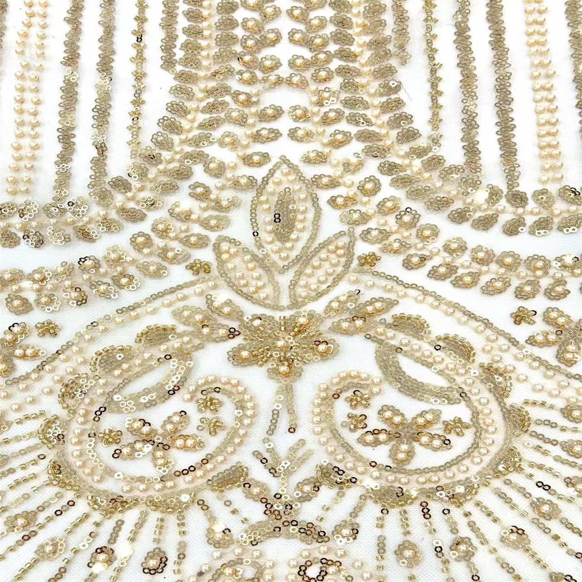 5 Yards Beaded Mesh Fabric, Beaded Tulle Fabric with Beads, Pearls & Sequins | Love in Lace | NO. HN285